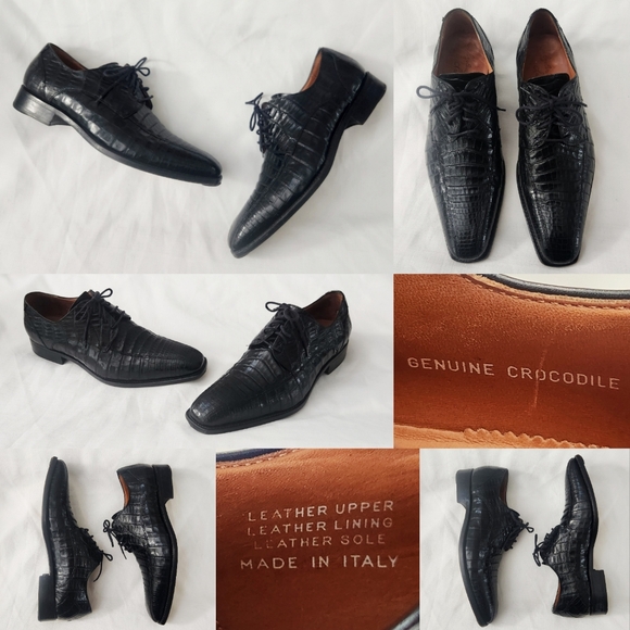 Calzoleria Toscana $1,395 Eduardo Genuine Crocodile Shoes Black SZ 44 Italy Made - Picture 2 of 16